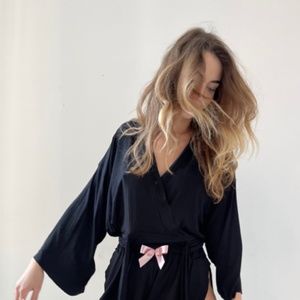 Super comfy Bamboo -Wrap top in Black  Incredibly soft sleepwear & loungewear